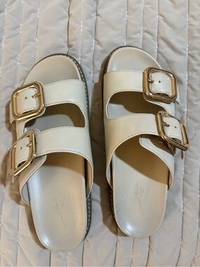 Target Women's Cream Slide Sandals with Gold Buckles